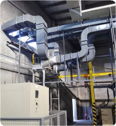 Fabricated duct section installed with structural supports